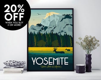 Yosemite Travel Poster, Print, Vintage, National Park, California, Souvenir, USA, Poster, Artwork, Digital Art, Home Decor, Made in the UK
