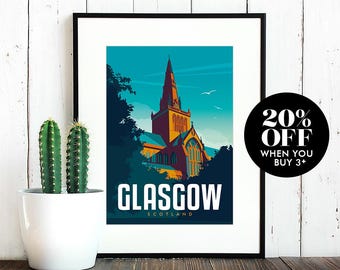 IPuzou Affiche Voyage Glasgow Scotland Vintage Sur Toile 60x90 Cm