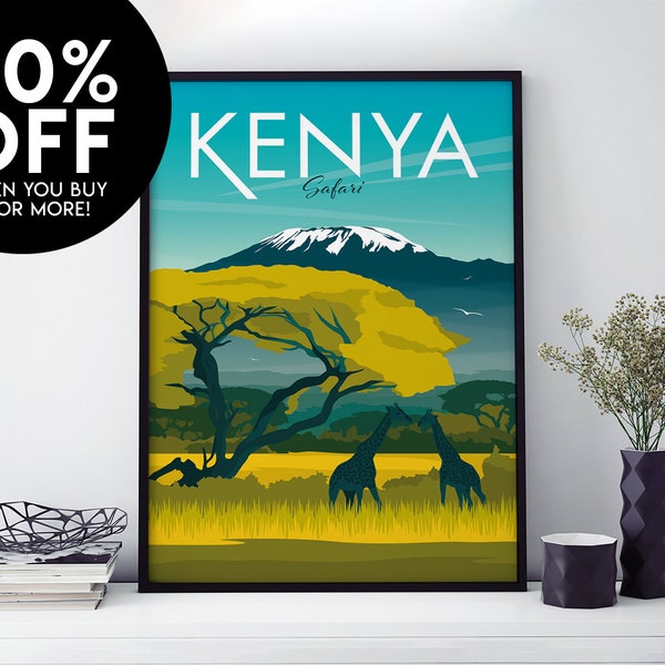 Kenya Travel Poster, Safari, Africa, Print, Vintage, Memento, Souvenir, Gift, Christmas gift, Poster, Art, Artwork, Decor, Made in the UK