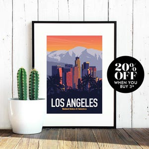 Los Angeles Travel Poster, Print, Vintage, California, USA, Memento, Hollywood, Gift, Christmas Gift, Poster, Artwork, Decor, Made in the UK