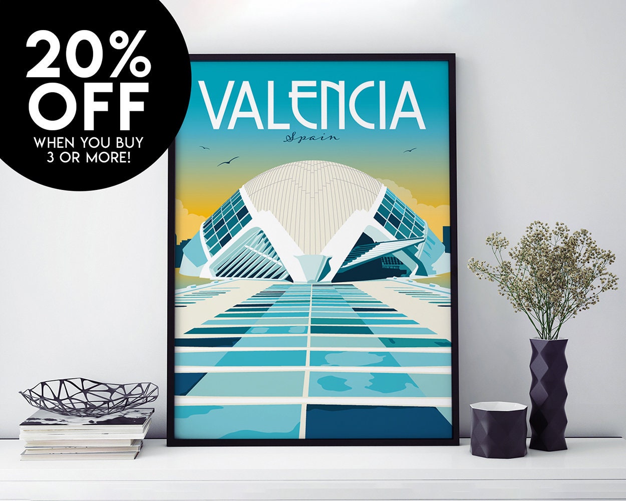 Valencia Travel Poster Print Vintage Spain Souvenir Gift Etsy