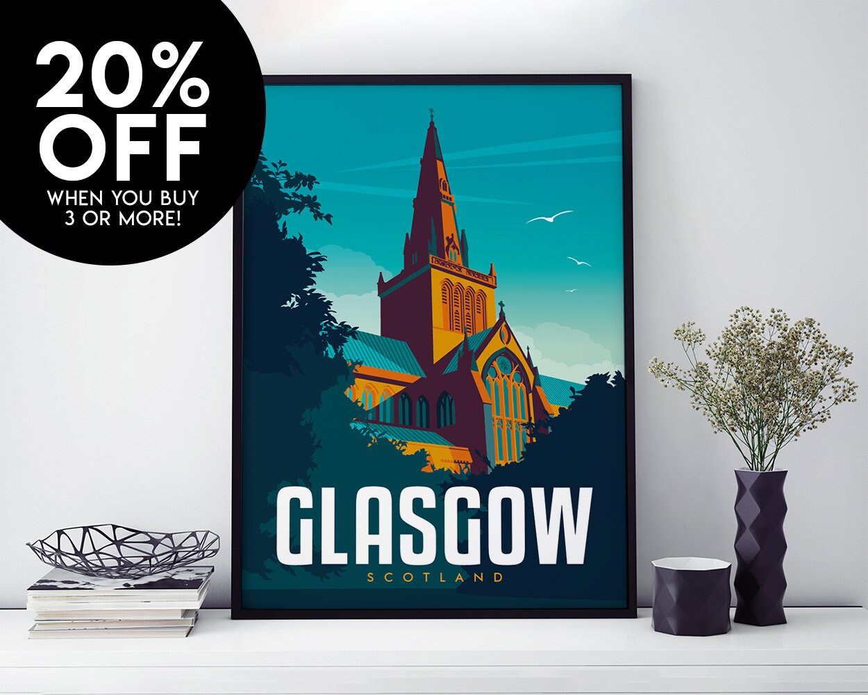 Glasgow Travel Poster Scotland Print Vintage Memento Etsy