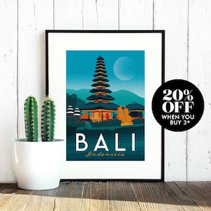 Bali Travel Poster, Print, Indonesia, Vintage, Memento, Souvenir, Gift, Poster, Artwork, Digital Art, Travel Illustration, Made in the UK