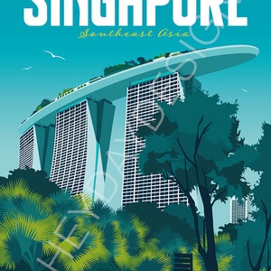 Singapore Travel Poster, Print, Southeast Asia, Vintage, Souvenir, Gift, Poster, Artwork, Digital Art, Travel Illustration, Made in the UK image 2