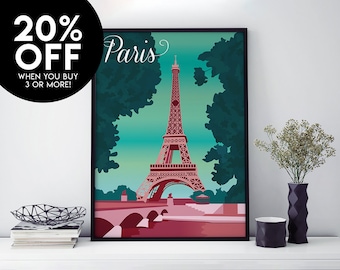 Paris Travel Poster, France, Print, Vintage, Memento, Souvenir, Christmas gift, Poster, Artwork, Eiffel Tower, Home Decor, Made in the UK