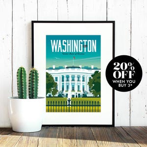 Washington D.C. Travel Poster, Print, Vintage, White House, USA, Memento, Souvenir, Gift, Christmas Gift, Poster, DC, Decor, Made in the UK