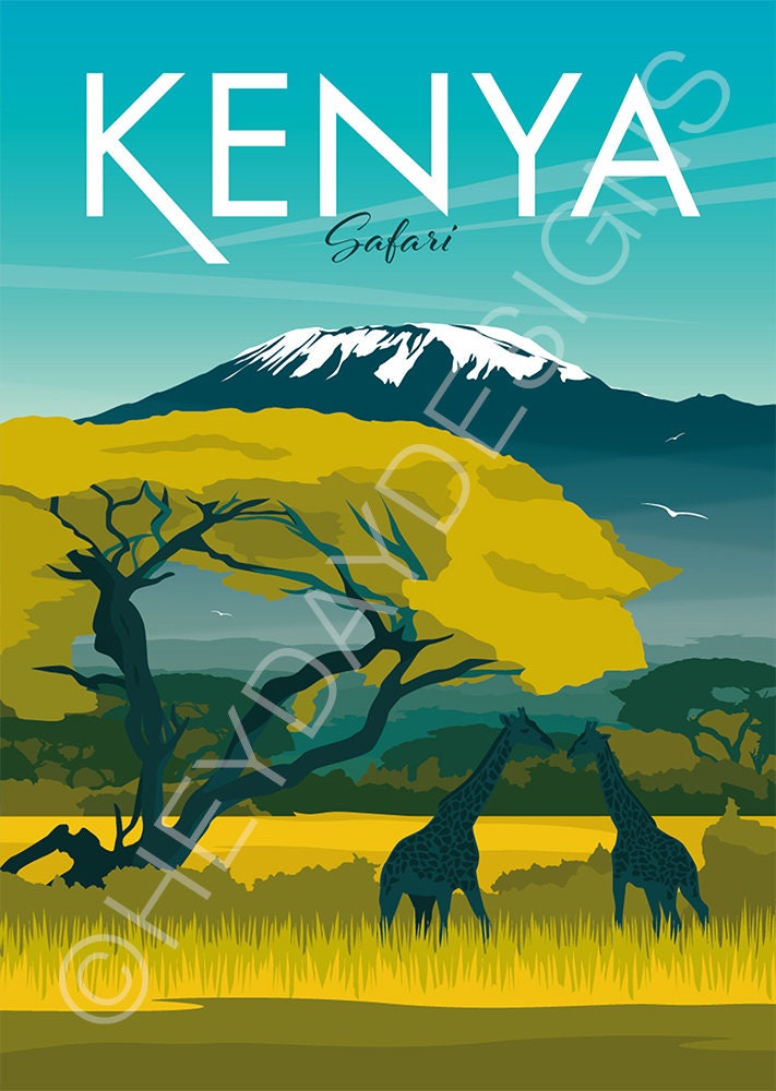 Kenya Travel Poster Safari Africa Print Vintage Memento Etsy UK