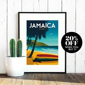 Jamaica Travel Poster, Print, Vintage, Memento, Souvenir, Gift, Caribbean, Poster, Artwork, Digital art, Illustration, Decor, Made in the UK