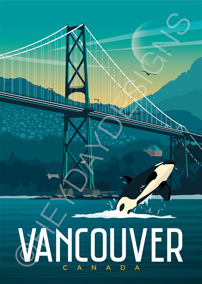 Vancouver Travel Poster Print Vintage British Columbia Etsy UK