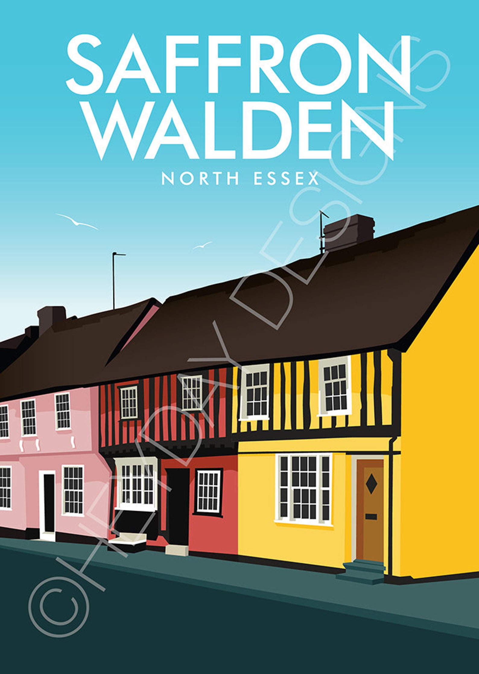 Saffron Walden Essex Travel Poster England Print Vintage Etsy UK
