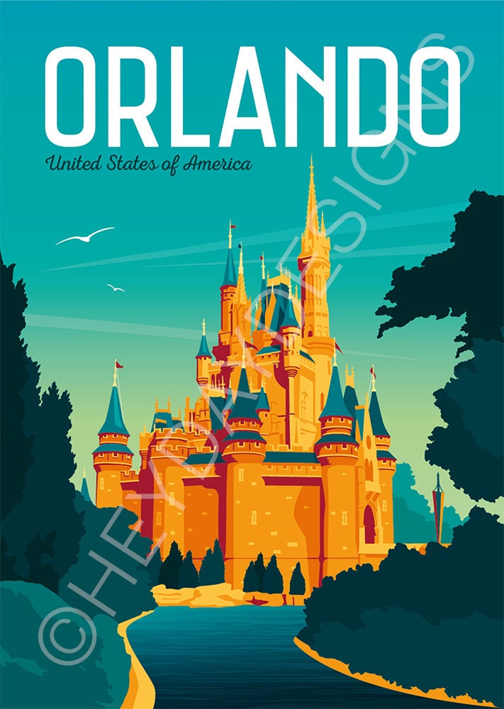Orlando Florida Travel Poster Print Vintage Disney Etsy