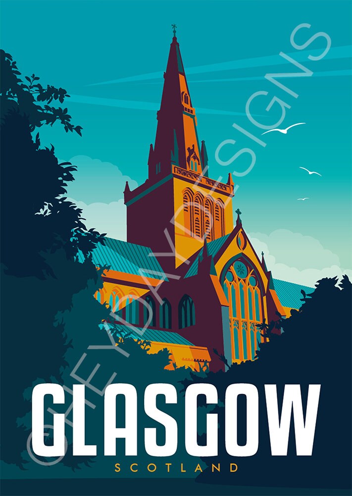 Glasgow Travel Poster Scotland Print Vintage Memento Etsy