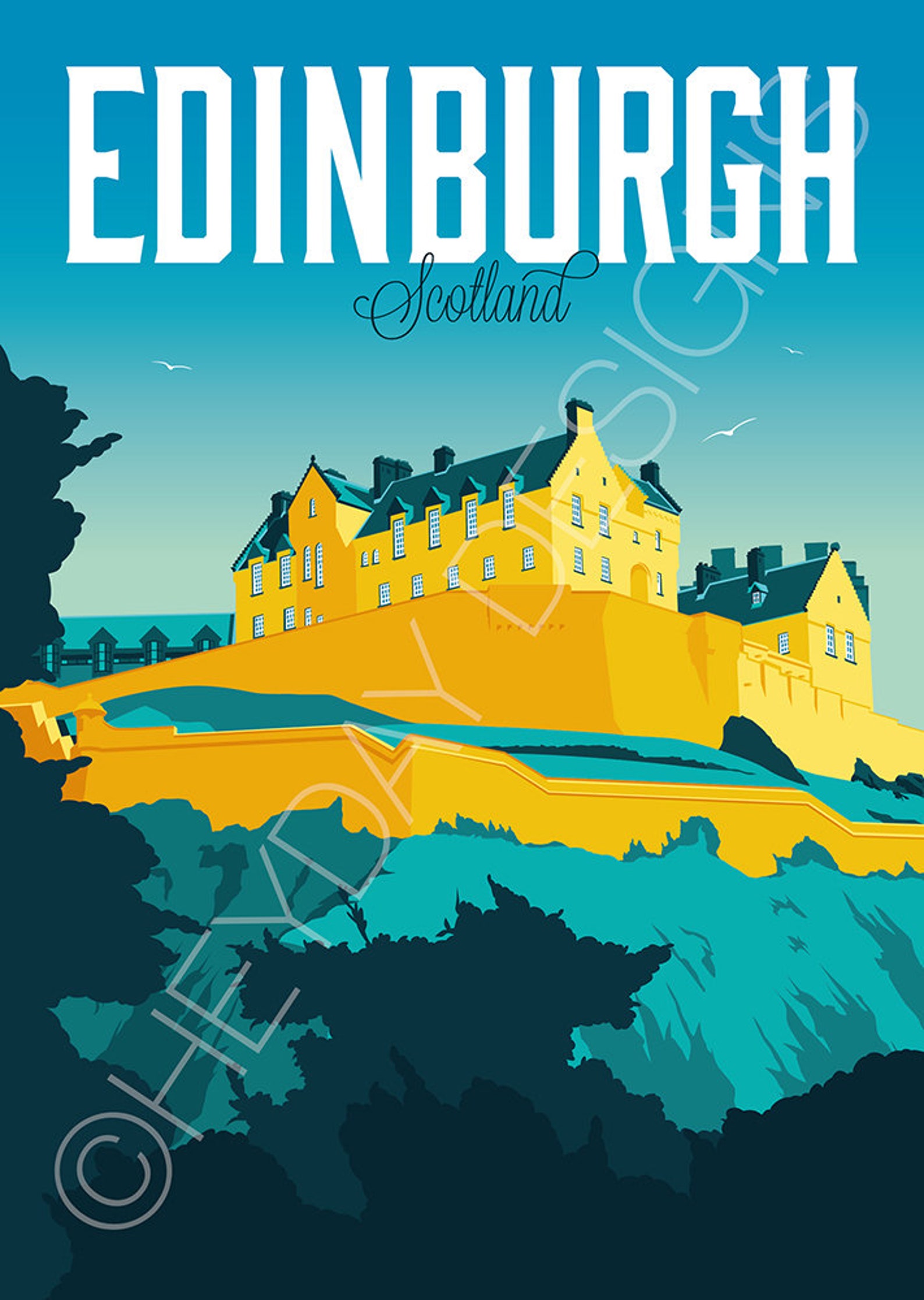 Edinburgh Travel Poster Scotland Print Vintage Memento Etsy