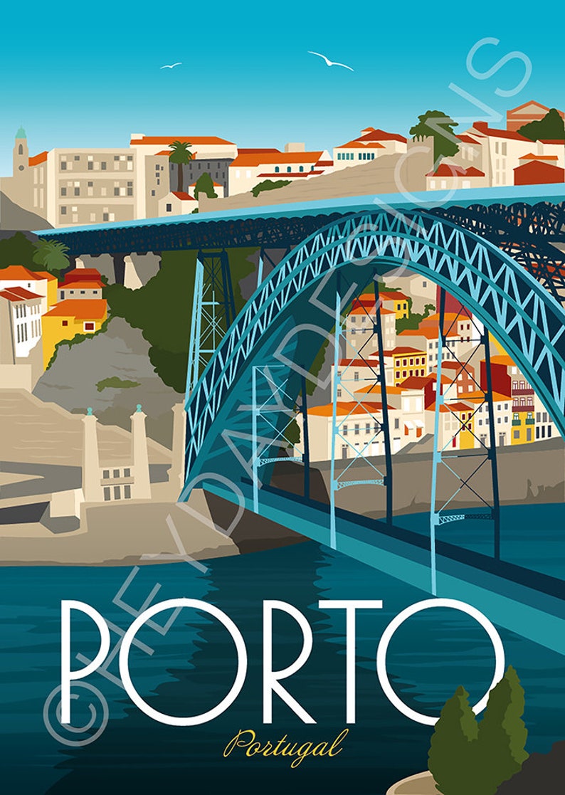 Porto Travel Poster Print Vintage Portugal Souvenir Gift Etsy Ireland
