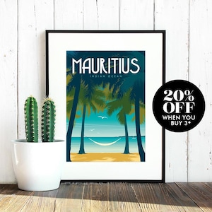 Mauritius Travel Poster, Print, Vintage, Beach, Memento, Souvenir, Gift, Honeymoon, Poster, Artwork, Digital art, Decor, Made in the UK