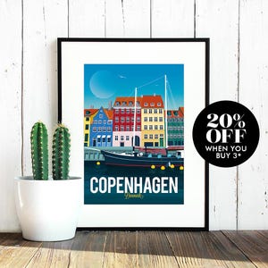 Copenhagen Travel Poster, Denmark, Scandinavia, Print, Vintage, Memento, Souvenir, Poster, Art, Artwork, Digital Art, Decor, Made in the UK