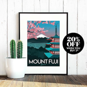 Japan Travel Poster, Print, Mount Fuji, Vintage, Memento, Souvenir, Gift, Poster, Artwork, Digital Art, Travel Illustration, Made in the UK