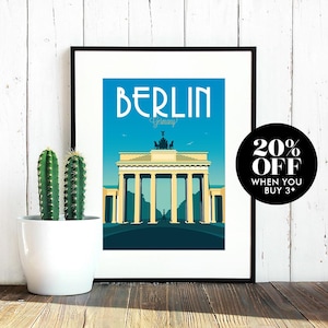 Berlin Travel Poster, Brandenburg Gate, Germany, Print, Vintage, Memento, Souvenir, Poster, Art, Artwork, Digital Art, Decor, Made in the UK