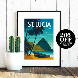 St Lucia Travel Poster, Print, Vintage, Saint Lucia, Memento, Souvenir, Gift, Caribbean, Poster, Artwork, Digital art, Decor, Made in the UK