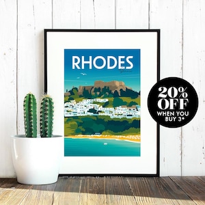Rhodes Travel Poster, Print, Vintage, Memento, Souvenir, Lindos, Greece, Romantic, Poster, Digital Art, Artwork, Home Decor, Made in the UK