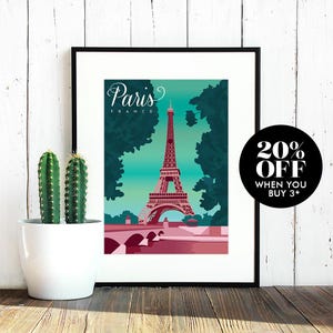 Paris Travel Poster, France, Print, Vintage, Memento, Souvenir, Christmas gift, Poster, Artwork, Eiffel Tower, Home Decor, Made in the UK