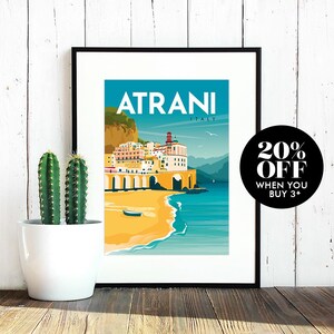 Atrani Travel Poster, Amalfi, Print, Vintage, Memento, Souvenir, Gift, Italy, Romantic, Poster, Art, Artwork, Home Decor, Made in the UK