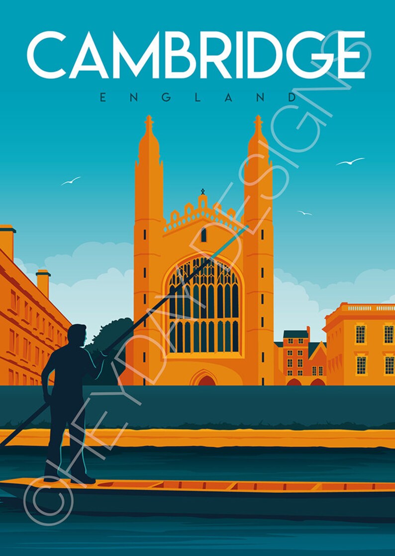 Cambridge Travel Poster King's College Cambridge Etsy UK