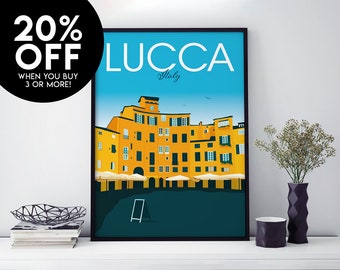 Lucca Travel Poster, Print, Vintage, Memento, Souvenir, Gift, Italy, Romantic, Poster, Artwork, Digital Art, Home Decor, Made in the UK