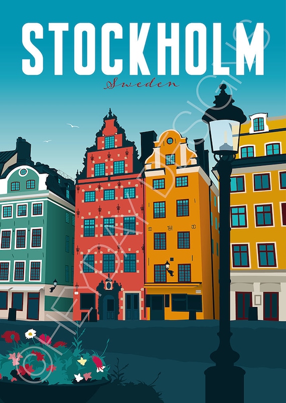 Stockholm Travel Sweden Scandinavia Print Vintage - Etsy