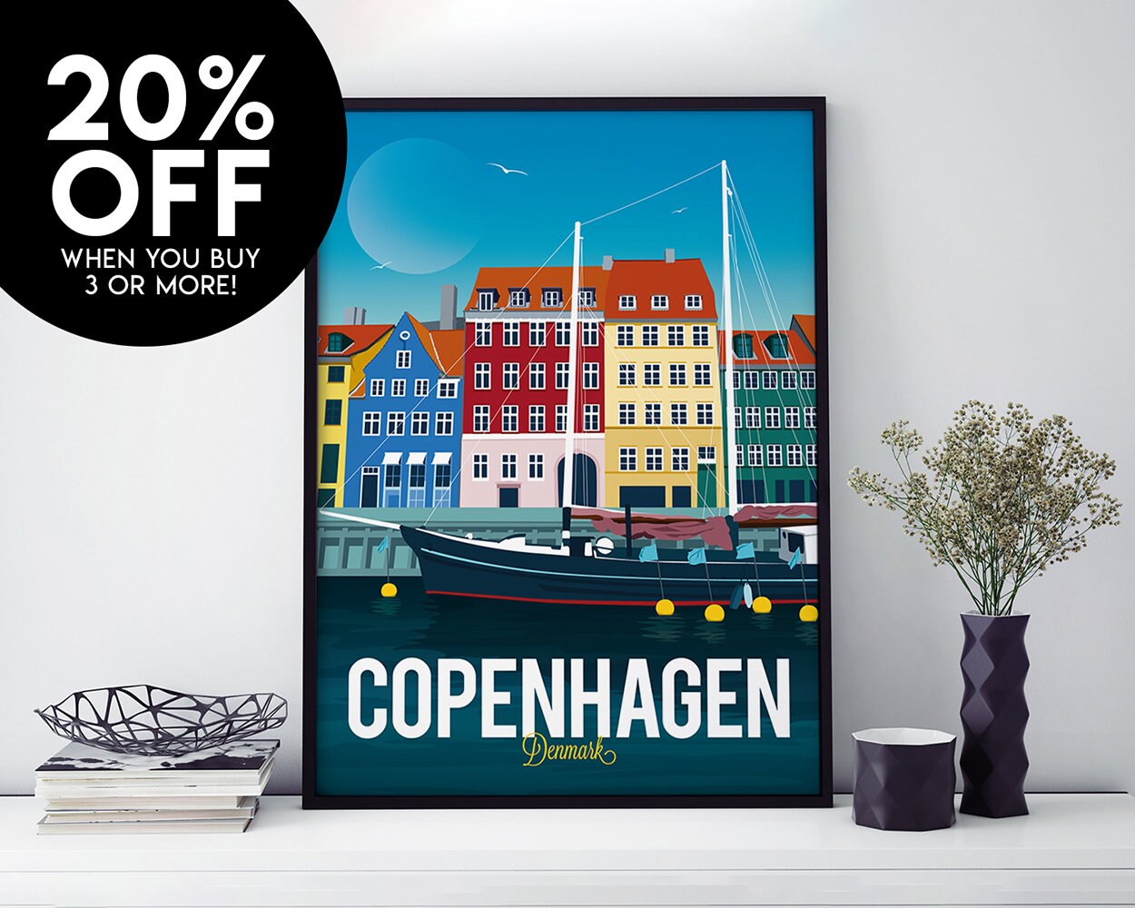 Copenhagen Travel Poster Denmark Scandinavia Print - Etsy UK