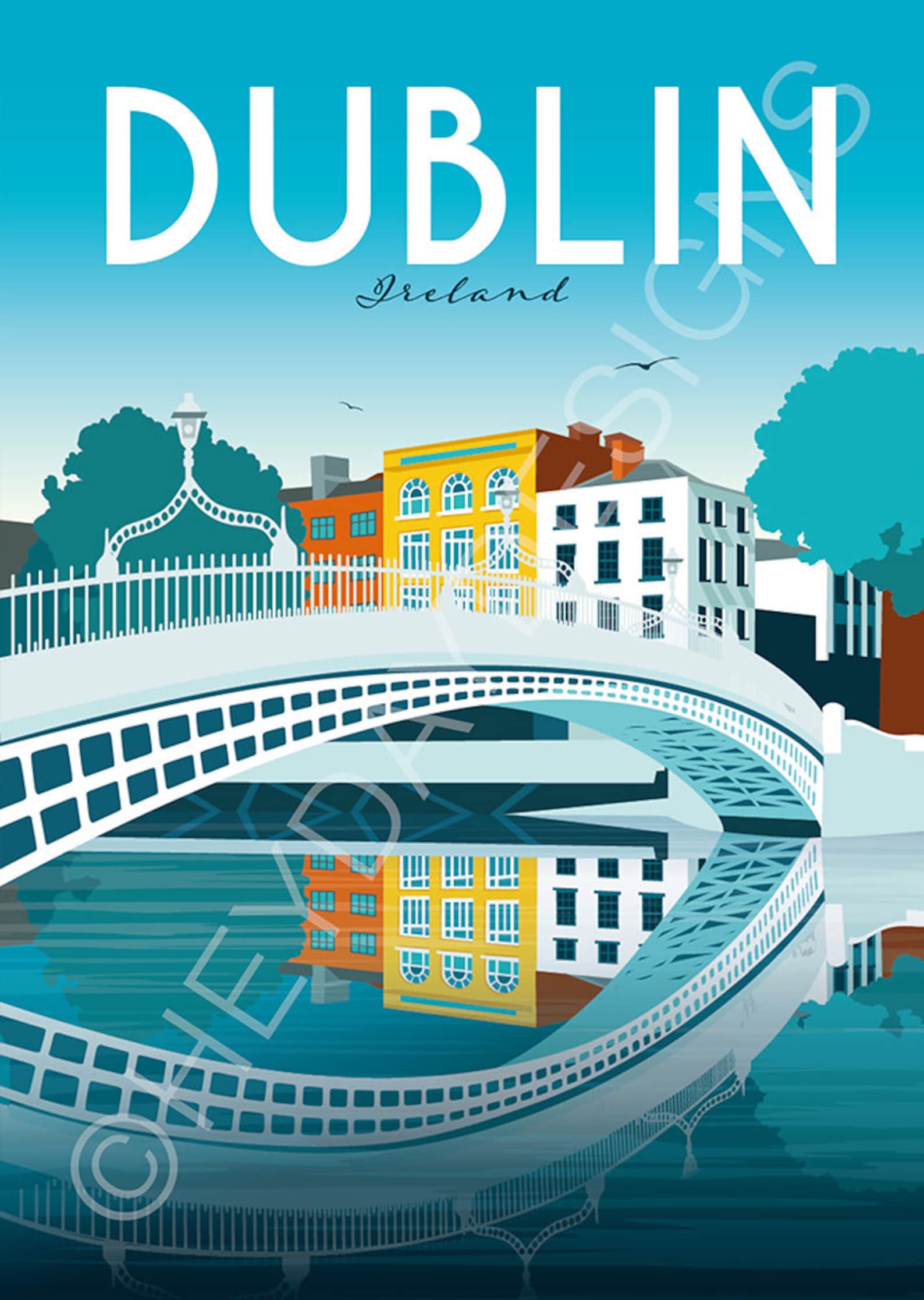 Dublin Travel Poster Print Vintage Ireland Ha Penny Etsy UK