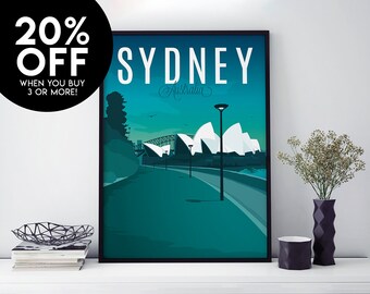 Sydney Travel Poster, Print, Vintage, Memento, Souvenir, Gift, Australia, Romantic, Poster, Art, Artwork, Digital Art, Decor, Made in the UK