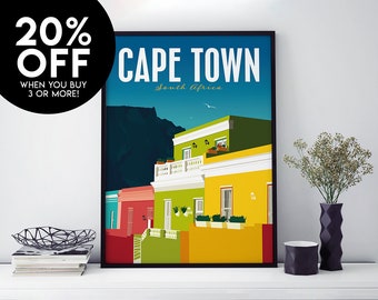Cape Town Travel Poster, South Africa, Print, Vintage, Memento, Souvenir, Gift, Christmas gift, Poster, Art, Artwork, Decor, Made in the UK