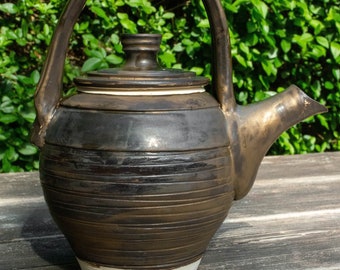 bronzed ceramic stoneware teapot with top handle handmade on the wheel,metallic glaze,  traditional studio pottery by ProperPotteryGB