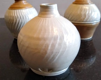 Unique hand thrown stoneware vase or storage bottle, studio pottery handmade ceramics with narrow neck, textured pottery by ProperPotteryGB