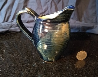 Jarro de cerâmica azul escuro, jarro de grés de cerâmica lançado à mão com esmalte chun azul, cerâmica de estúdio tradicional feita à mão por ownpotterygb