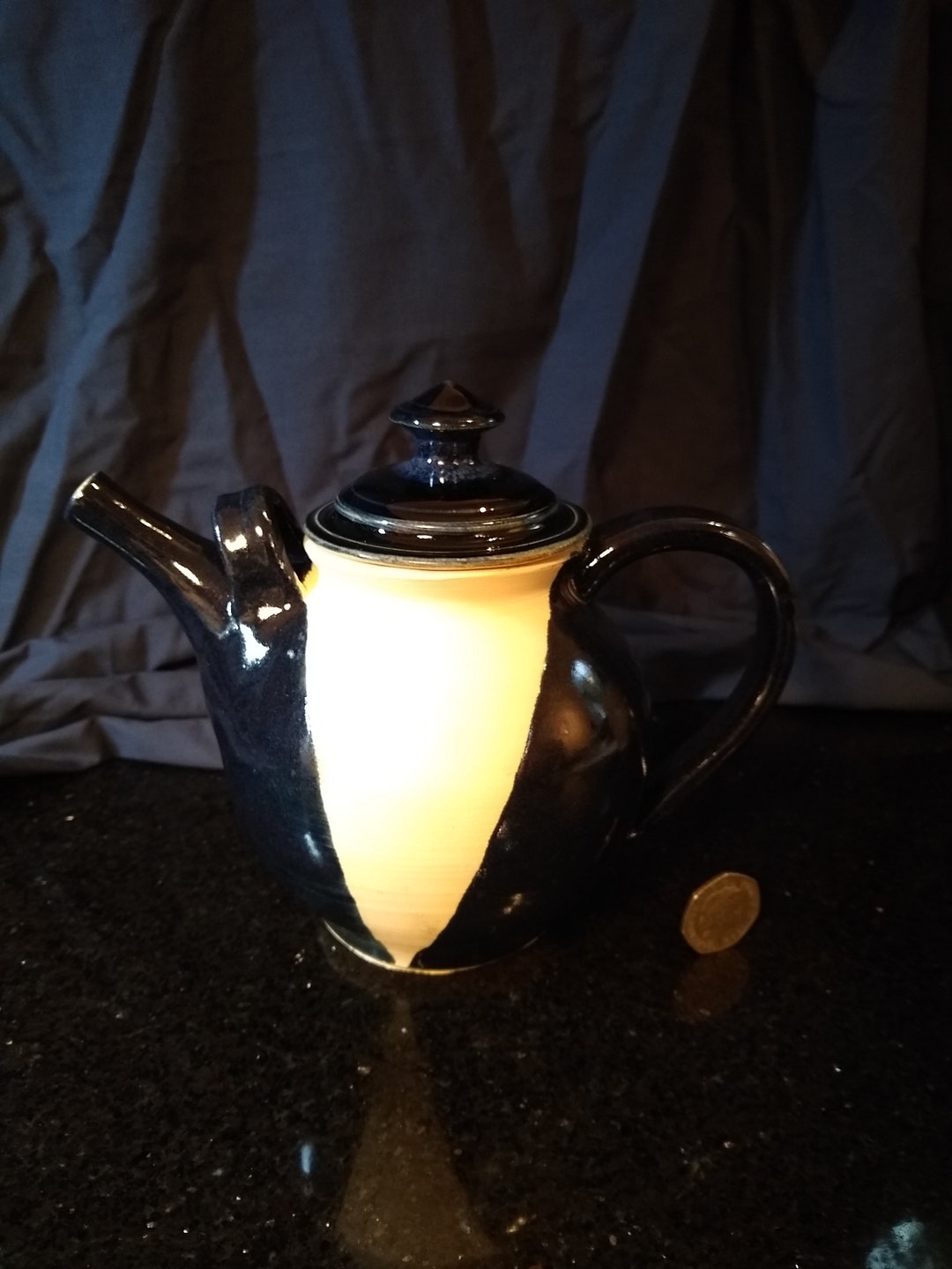 Stoneware Dark Blue Teapot With White Pattern, Original and Unique Handmade Ceramic Teapot