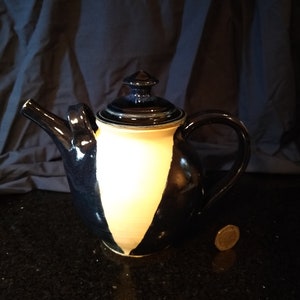 Stoneware dark blue teapot with white pattern, original and unique handmade ceramic teapot, traditional studio pottery by ProperPotteryGB