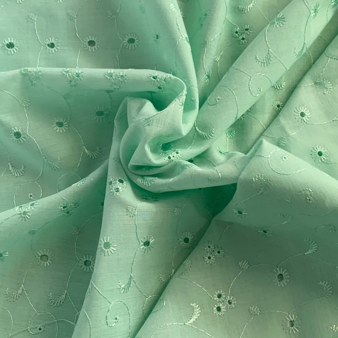 Mystical Green Embroidered Eyelet Fabric limited Quantity Etsy