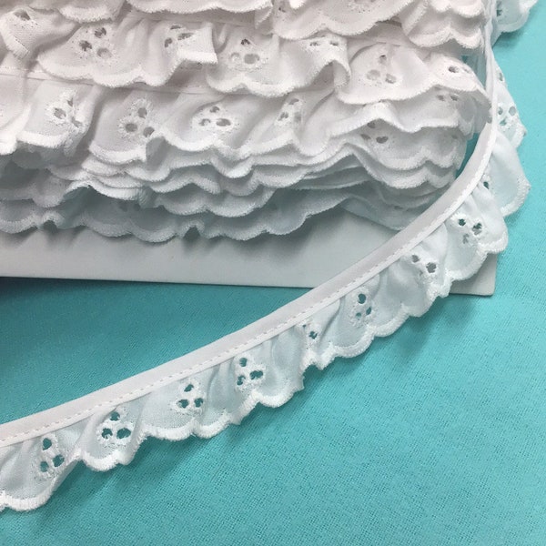 Frilled Eyelet Lace by the Yard, 25mm White Ruffled Eyelet Lace Trim by the yard