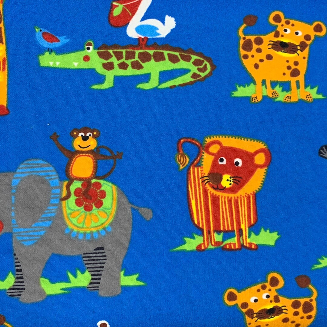 Safari Animal Flannelette Cartoon Animal Print Flannel Fabric Etsy