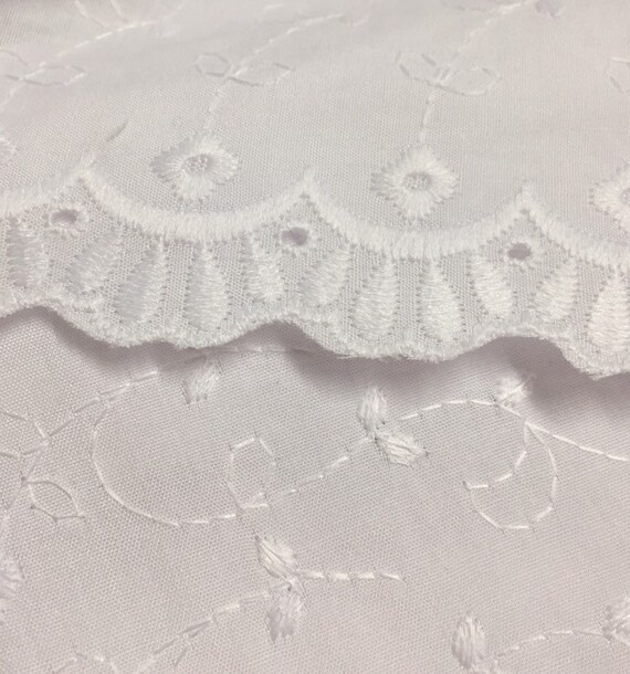 White Embroidered Eyelet Fabric Scalloped Edge Eyelet Fabric Etsy