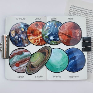 planeten van de kunststickers van het zonnestelsel, planeetdagboekplannersticker, hemels, astronomie