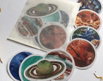 planets of the solar system art sticker set, planet journal planner stickers, celestial, astronomy