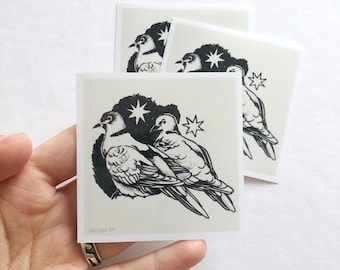 pigeons art sticker, doves illustration, journaling, planer decal