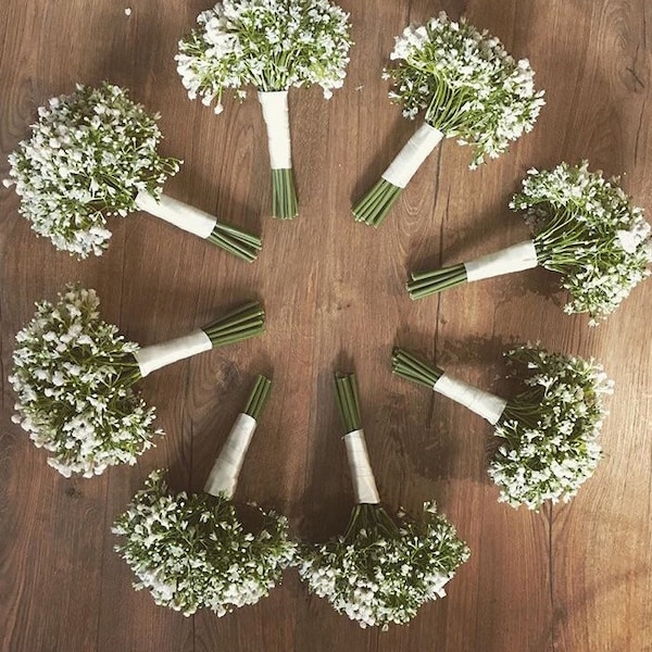 Bouquet de demoiselle d'honneur en gypsophile, bohème, mariage rustique, fleurs artificielles