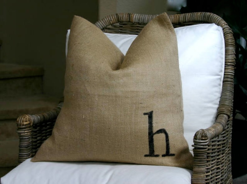 monogrammed burlap pillow cover