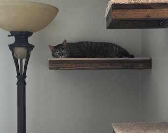 One Floating Rectangle Cat Shelf with Carpet Covering