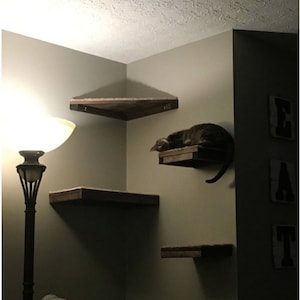 Set of 4 Floating Cat Shelves with corner shelf with Carpet 1 rectangle, 2 squares, 1 corner image 1