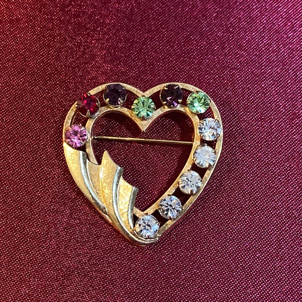 Vintage Catamore 1/20 12K Heart Rhinestone Art Deco Brooch or Pin